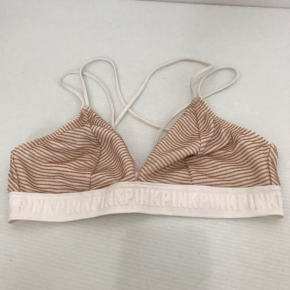 PINK Victoria's Secret Striped Tan Bralette Size L
